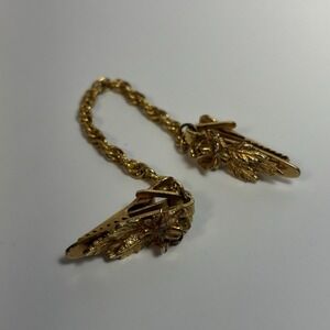 Vintage Sweater Clip Detailed Rose Design Gold Tone Chain